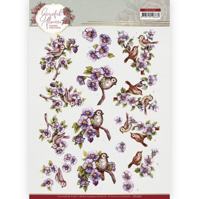 3D Knipvel - Yvonne Creations - Graceful Flowers - Birds & Blackberries.